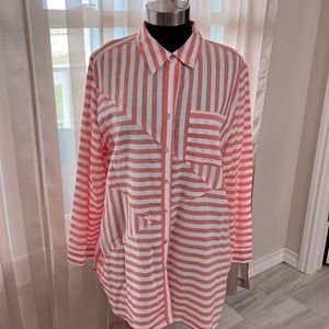 Chicos Coral and White Button down Shirt
